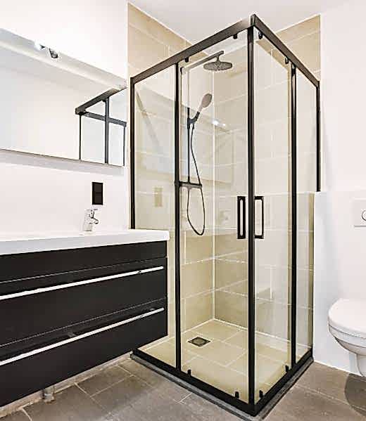 Luxury interior design of a bathroom with marble walls